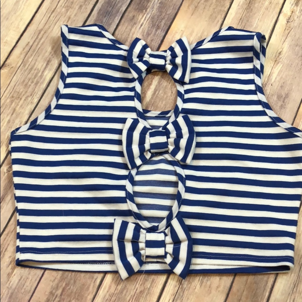 B Sharp Striped Bow-Back Crop Tank - Picture 2 of 2